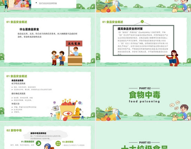 绿色卡通食品安全教育PPT课件学校食品安全