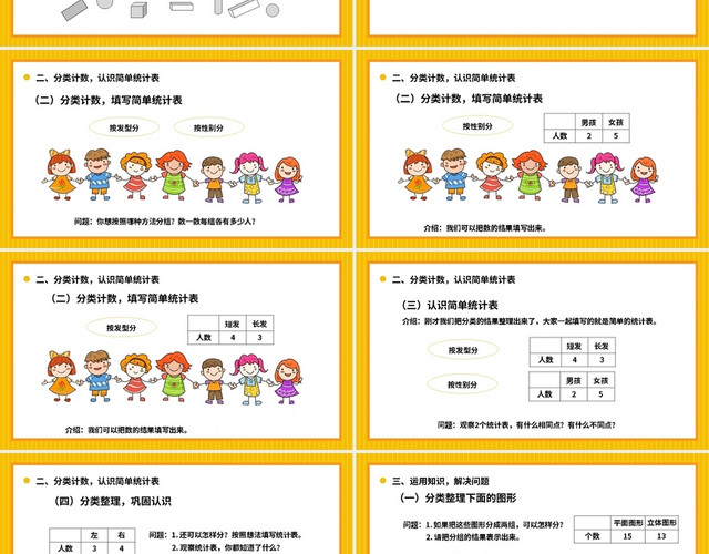 黄色简约人教版小学数学一年级下册简单统计表教学教案课件PPT