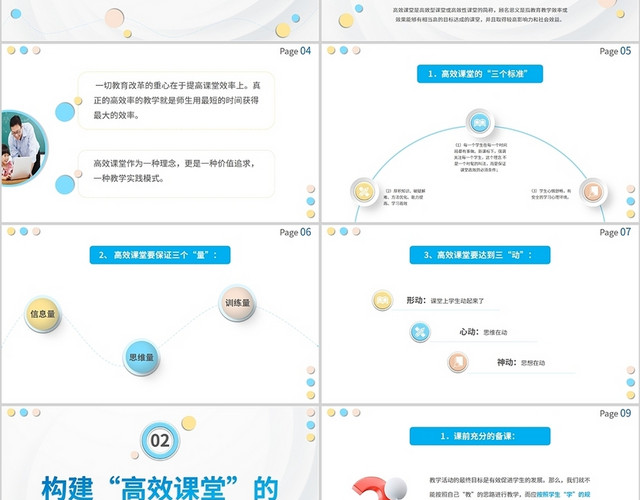 2022蓝黄色3D微粒体学校构建高效课堂教师教学方法培训模板