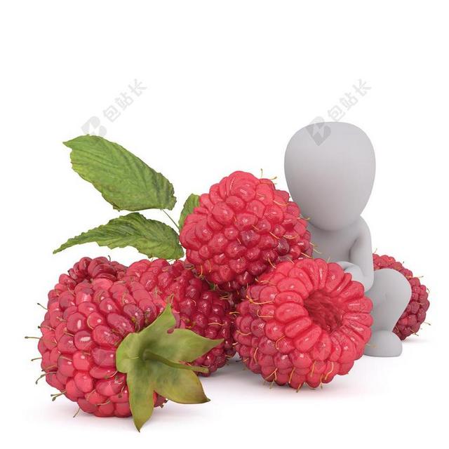 灰红食物水果新鲜树莓和3D小人水果小人模型背景图片