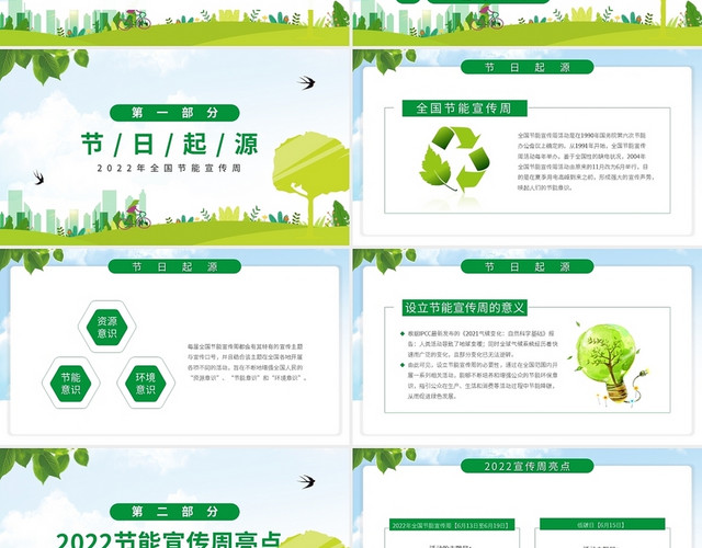 绿色简约全国节能减排周PPT模板