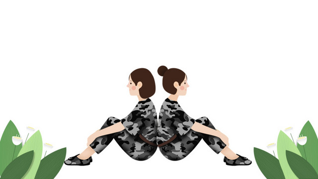 免抠卡通手绘开学季军训的女学生