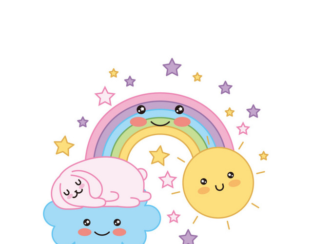 卡哇伊云朵太阳和彩虹