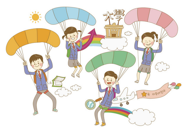 卡通做降落伞的学生