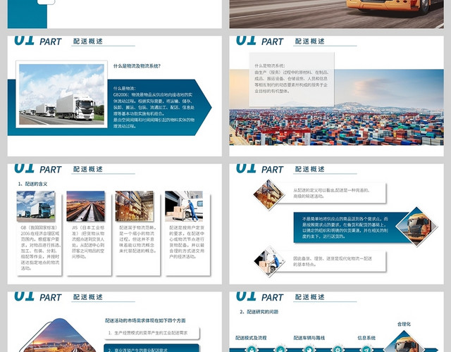 蓝色商务微粒体物流配送与管理PPT模板