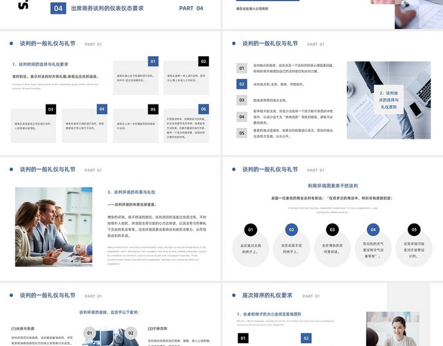 黑蓝色简约商务风商务谈判礼仪PPT模板