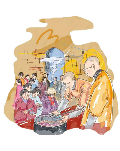 寺庙发放腊八粥