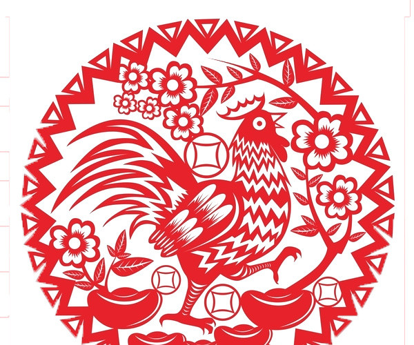 2017圆形鸡的剪纸画