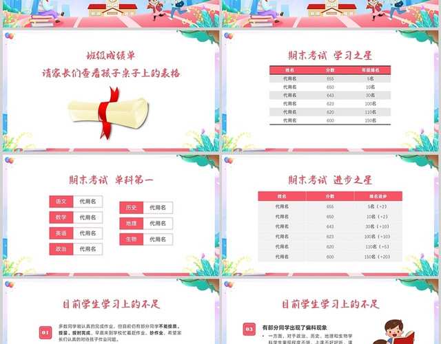 红色卡通学生家长初中期末家长会PPT课件