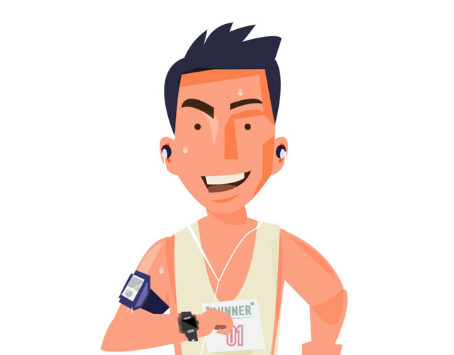 跑步听音乐的男生矢量插画