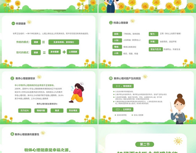 绿色清新教师心理健康培训关注心理健课件PPT
