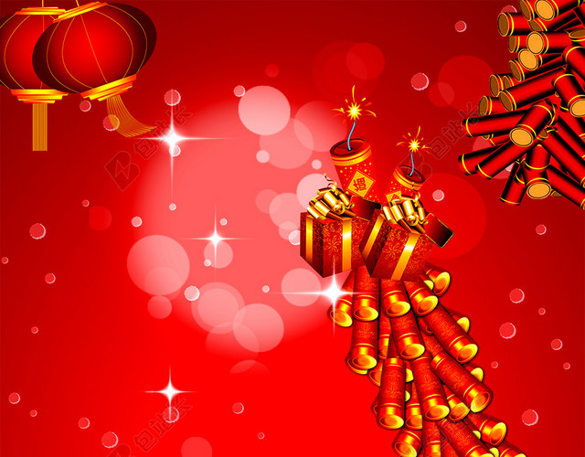 红色新年快乐鞭炮H5背景素材