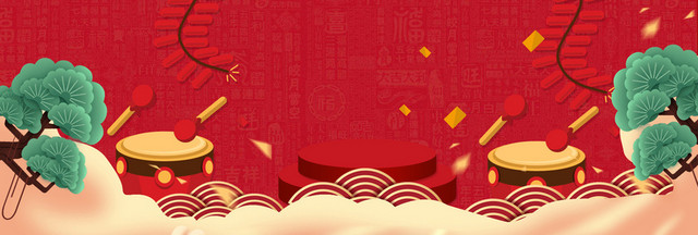 新年敲鼓传统红色背景