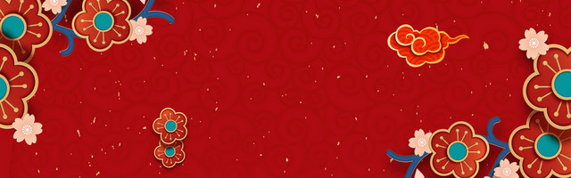 新年红色微立体花卉喜庆BANNER