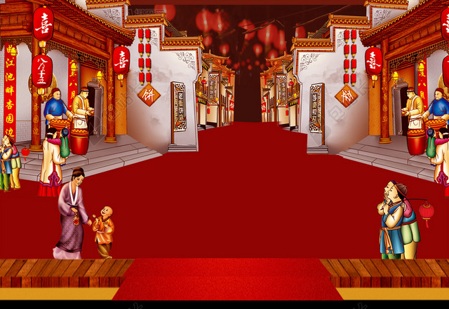 新年街景热闹办年货新年节日背景