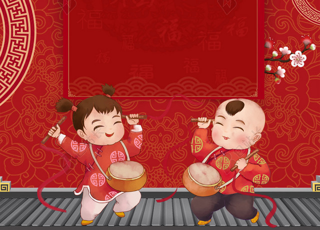 新年福娃卡通灯笼红色BANNER