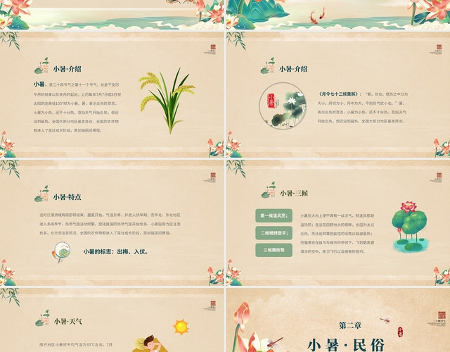 淡雅古典中国风中国传统二十四节气小暑节气介绍PPT
