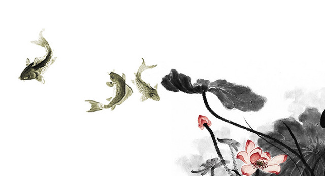 水墨荷花鱼素材