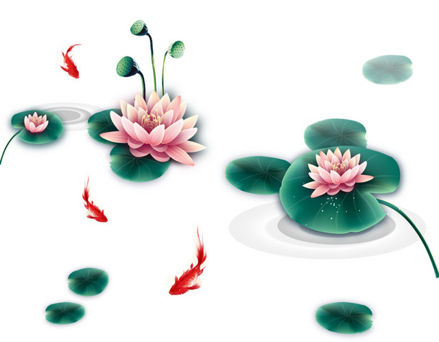 手绘水中荷花素材