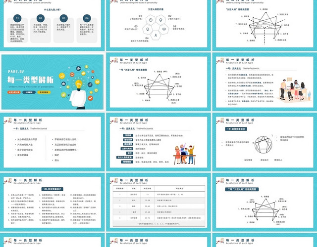 蓝色插画风九型人格与领导力培训