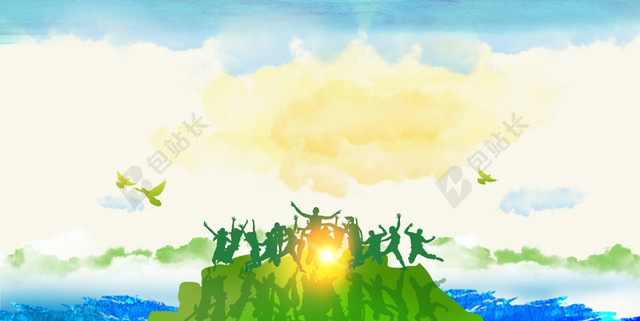 创意清新剪影青春梦想展板背景素材