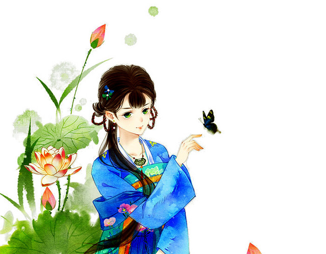 荷花从中的女孩