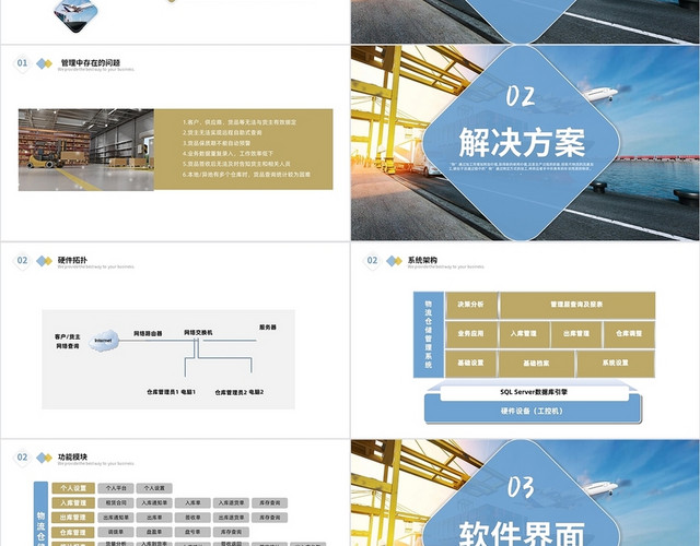 蓝黄色简洁风格物流仓储管理系统PPT工作培训PPT