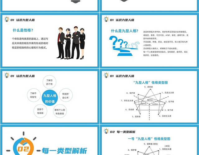 蓝色简约九型人格与领导力培训PPT