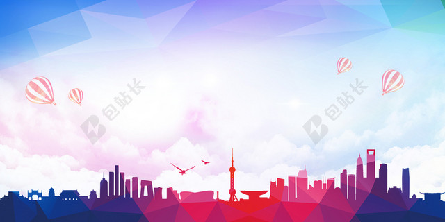 红十字建筑大气梦幻城市BANNER背景