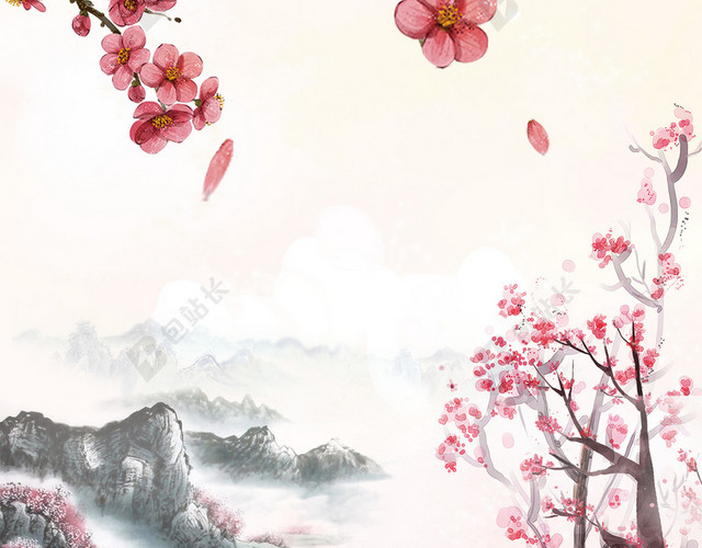 醉美桃花节H5中国风海报背景PSD下载
