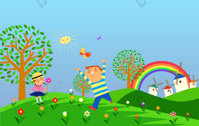 卡通手绘幼儿园插画背景素材