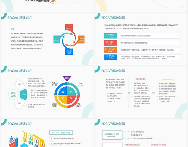 绿色简约多彩清新PDCA循环图商务工作动态PPT模板