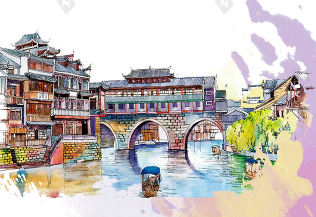 中国古城海报背景