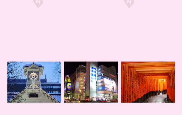 日本建筑樱花雪花旅游海报背景