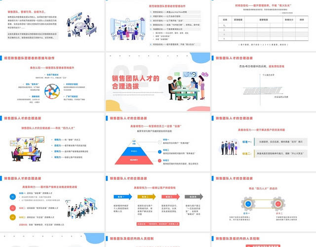 红色插画风销售团队建设与管理培训