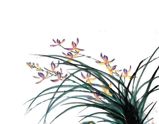手绘中国风兰花元素