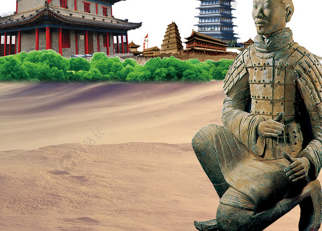 旅游兵马俑陕西建筑海报背景素材