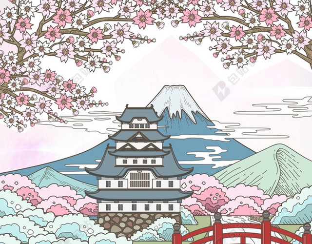 日本旅游富士山樱花东京京都旅行社背景素材