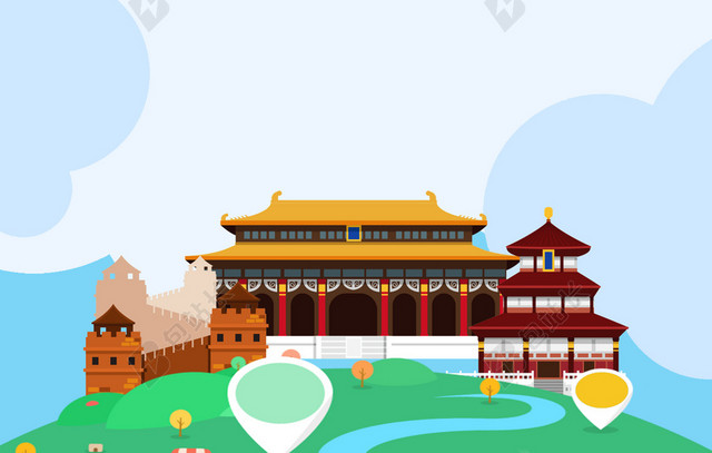 卡通老人旅行团背景素材