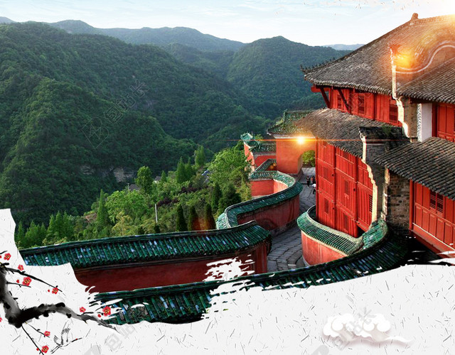 中国风武当山旅游旅行海报背景模板