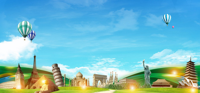 旅行社小清新简约蓝色海报BANNER背景