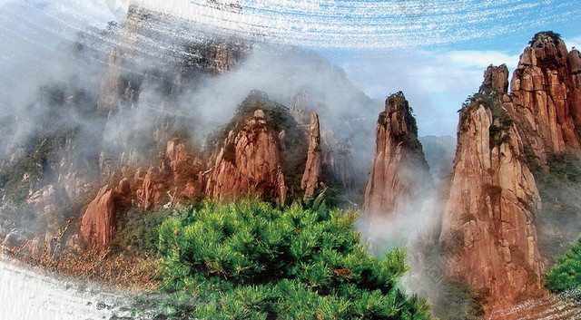 简约风庐山旅游宣传海报背景PSD