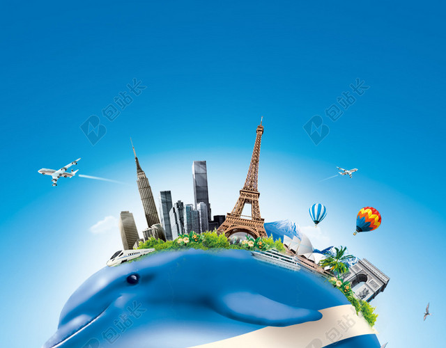 海豚世界旅游蓝天背景