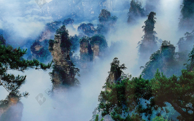 中国风山脉云海旅游风景背景
