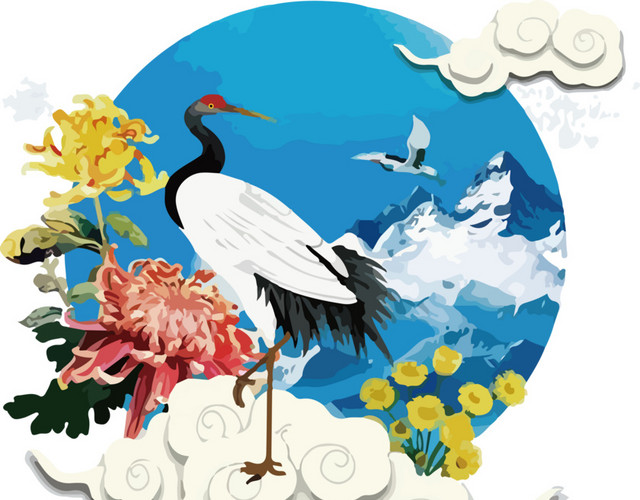 高山背景仙鹤祥云