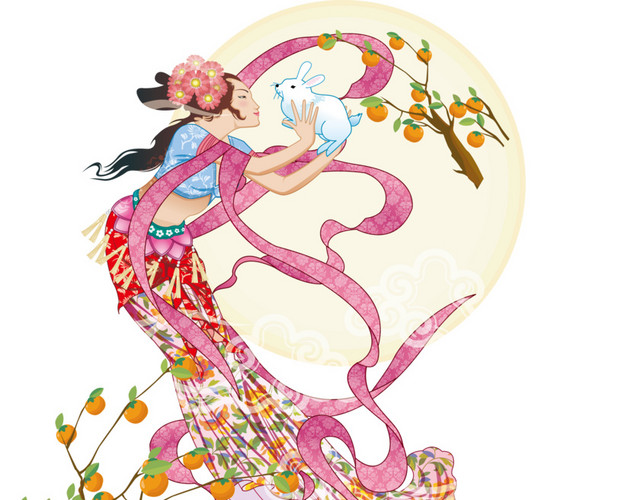 中秋嫦娥玉兔矢量素材