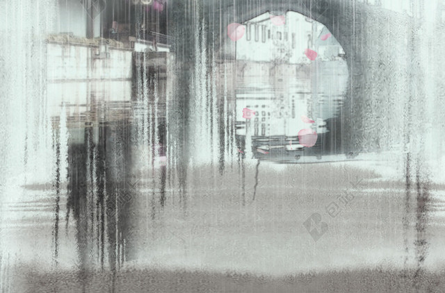 手绘雨中的春天海报背景模板.