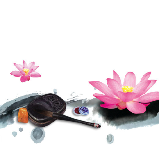中国风水墨莲花插画免抠