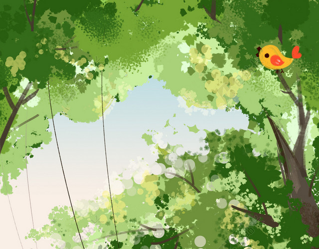 中国传统24节气春分树木手绘插画海报