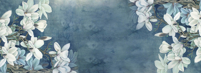 春天质感高贵花朵灰蓝BANNER